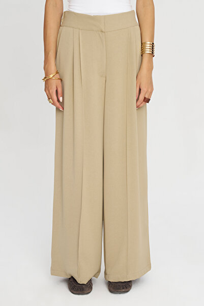 Orfeo Negro Women's Draped Solid Color Wide-Leg Fabric Trousers