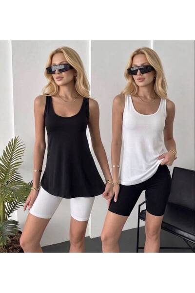 tülaybutik Women's Double Thick Strap Casual Crew Neck Cotton Stylish Tank Top