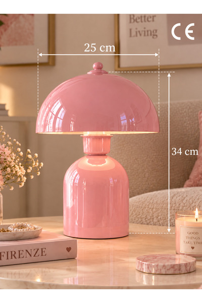 Buiva Rosa Pembe Abajur Metal Gövde E-27 Duy