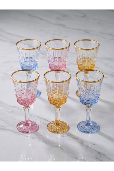 zaTen Pazar Set of 6 Luxury Gold Gilded Colored 70 ml Mini Presentation and Coffee Side Glasses