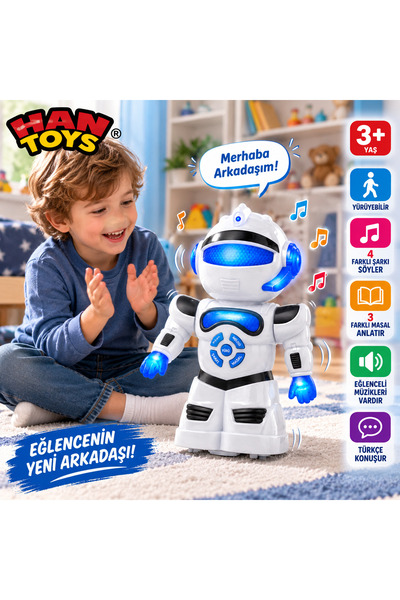 Han toys Türkçe Konuşan Yürüyen Işıklı Müzikli Robot Oyuncak 3+ Yaş