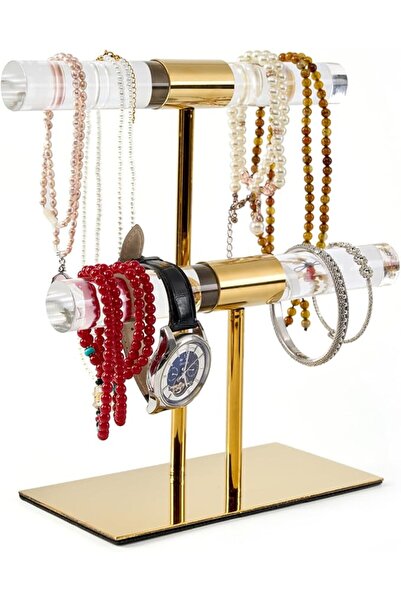 GENERAL Display Stand Acrylic Jewelry Towers, 2-Tier Gold Stainless Steel Jew...