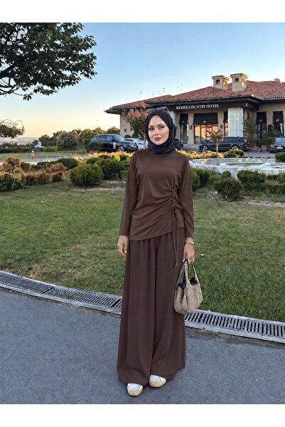 Nursay Büzgülü model tunik etekli Pantolon takım