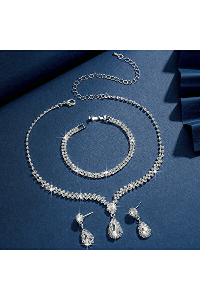 Tessero Set Bijuterii Dama Placat cu Aur 18K cu Pietre Zirconiu,Colier in V c...