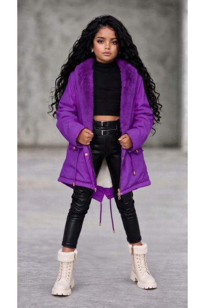 UZUN BUTİK Kids Girls' Coat Waterproof Plush Inside
