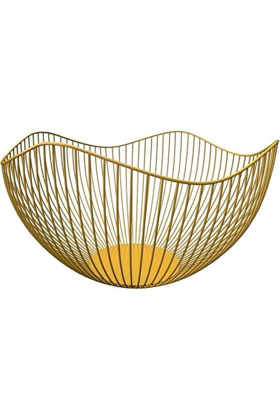 Uptown Lashes Wire Fruit Basket Yellow Fruit Bowl for Kitchen Counter Wave Fr...