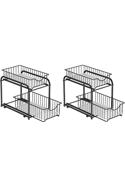 SONGMICS Set of 2 Pull Out Cabinet Organizer, 2-Tier Stackable Bathroom Organ...