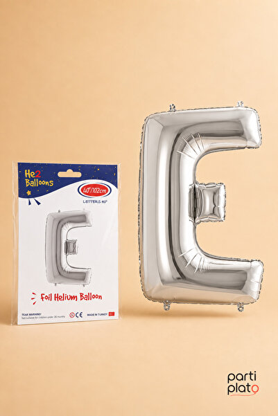 He2 Balloons Silver Foil Balloon Letter E 40 Inch 102 Cm, Helium Compatible S...