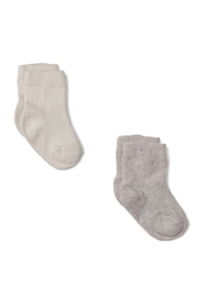 Biorganic Κάλτσες Bebe από οργανικό βαμβάκι Grey & Cream 2 Τεμ - Πολύχρωμο