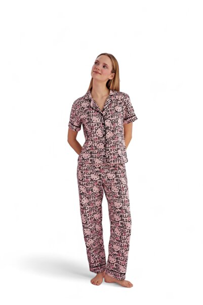 Siyah İnci Πιτζάμα γυναικεία με κουμπιά Hello Kitty Pink Love - Ροζ