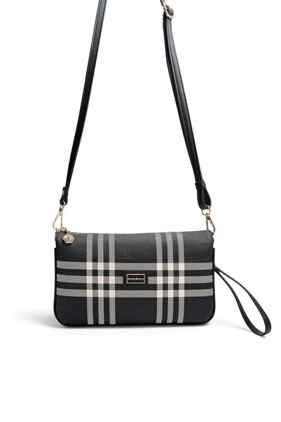 Silver Polo Black - Black Striped Plaid Women's Crossbody Bag Sp1291