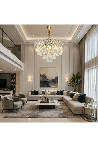 SELEXMO Candelabru Cristal WINDSOR Eleganza 8x E14, Diametru 39cm, Auriu Luci...