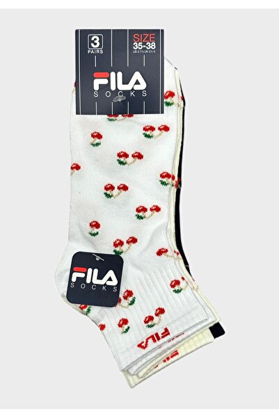 FILA Παιδικές Κάλτσες Κοριτσιών 3pack με Σχέδιο Κεράσια Λευκό & Μπλε - Πολύχρωμο
