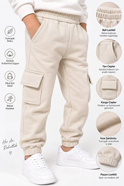 H&C COOLBOY H&C Erkek Çocuk Kargo Cepli Eşofman Altı İnce Şardonlu Jogger Bel...