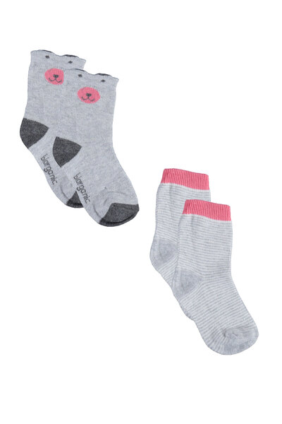 Biorganic Καλτσάκια bebe Bear Pink 4 Τεμ. - Γκρι