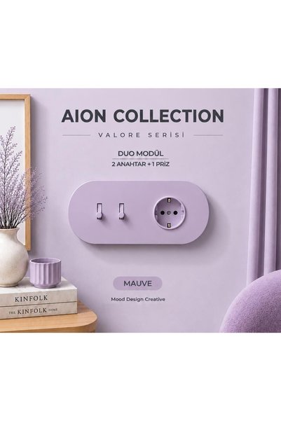 MoodDesign AION Collection-VALORE Series DUO MODÜL (MAUVE)/(2MODÜL BİRLEŞİMİ=(2ANAHTAR(1KOMİTATÖR)+1PRİZ) Oval Mat Tasarım Priz-Anahtar COVER/Premium Soft Renkler Serisi(LAVANTA LİLA) Mor