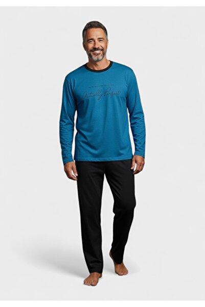 COLLECTİON Ανδρική Βαμβακερή Πιτζάμα Interlock Nightfall Blue - Μπλε