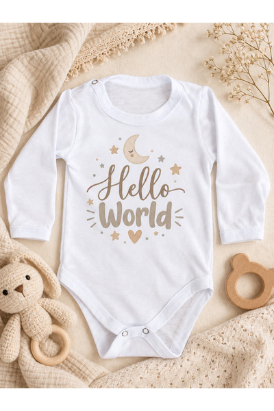 GoVo Kids Body cu maneca lunga, pentru bebelusi, alb, imprimat - cu capse, 0-...