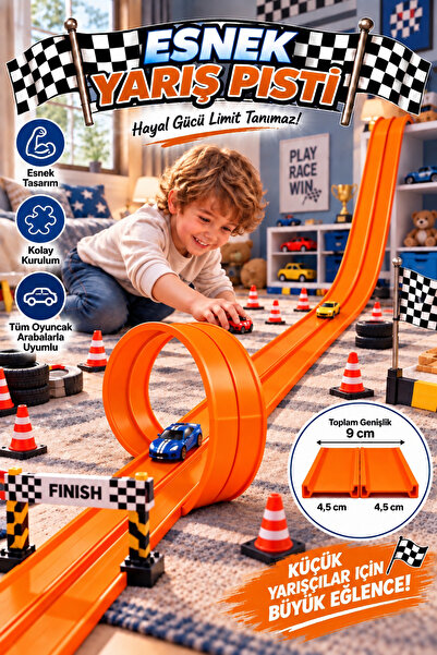 PLASTMARKET Esnek Yarış ve Aksiyon Pisti Araba Yolu Flex Track Oyun Pisti 4,5...