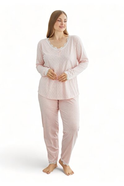 SeXen Πιτζάμα γυναικεία βαμβακερή Plus Size Pnk Dots - Ροζ