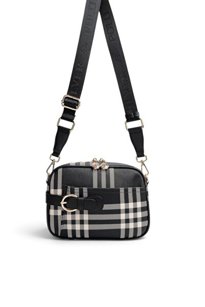 Silver Polo Black - Black Striped Plaid Women's Crossbody Bag Sp1256