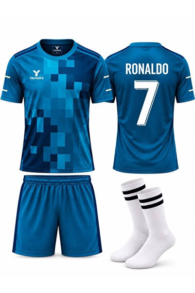 yenteks Ronaldo Yazılı Turkuaz Çocuk Forma Seti Çorap Hediyeli