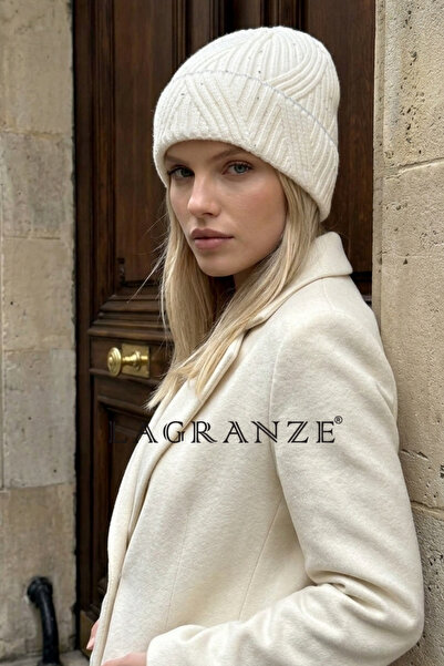 LAGRANZE Women's Beret with Rhinestones and Geometric Pattern