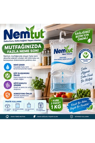 nemtut 1 KG Nem Tutucu ve Rutubet Önleyici – Küf, Kötü Koku ve Korozyona Karşı 1 Kutu 2 Paket