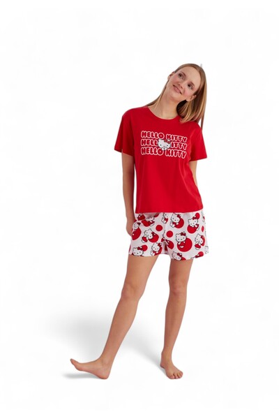 Siyah İnci Πιτζάμα γυναικεία με σορτσάκι Hello Kitty Playful - Κόκκινο