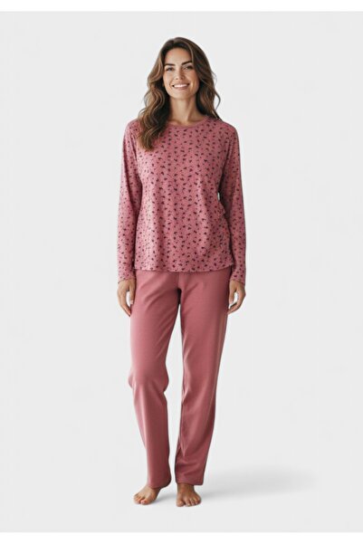 COLLECTİON Γυναικεία Πιτζάμα Φούτερ Cozy Pink Blossom - Κοραλί