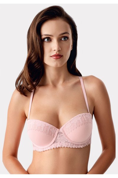 NEWBRA LINGERIE New Bra Strapless Σουτιέν με Δαντέλα & Ελαφριά Ενίσχυση Pink-...