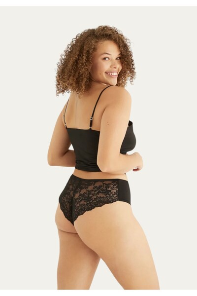 SeXen Brazil Slip με δαντέλα ψηλοκάβαλα Elsa Black 5 Tεμ. - Μαύρο