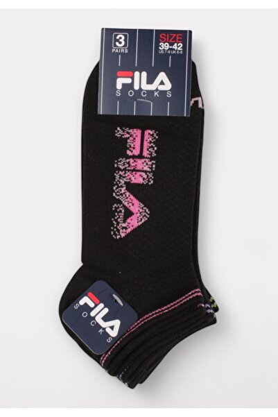 FILA Κάλτσες Μαύρες με Σπαστό Logo (Φούξια, Λιλά, Lime) | Σετ 3 Ζευγάρια - Μαύρο
