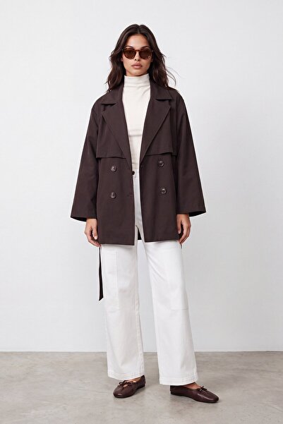 VAGGON Buttoned Belted Short Trench Coat