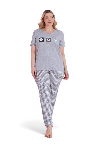 PİJAMOOD Πιτζάμα γυναικεία με μακρύ παντελόνι Plus Size Margaret - Γκρι