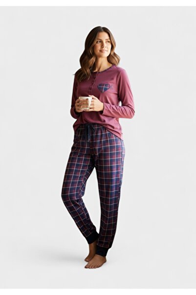 COLLECTİON Πιτζάμα Γυναικεία Interlock Autumn Heartbeat Bordo - Μπορντώ