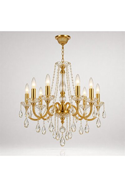 SELEXMO Candelabru Cristal NUVOLA Nobile 8xE14, D40 cm, Auriu, Inaltime Regla...