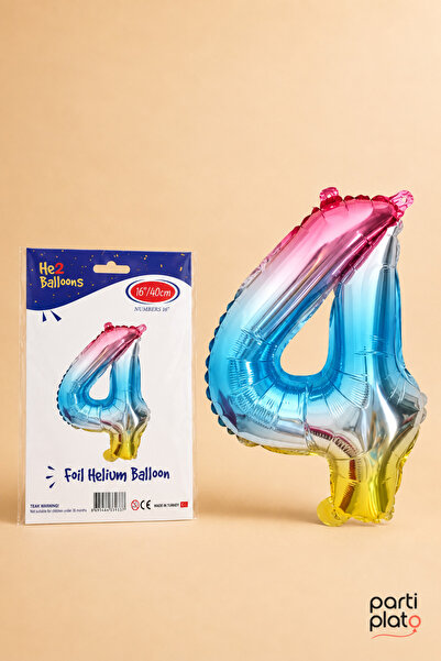 He2 Balloons Rainbow Foil Balloon Number 4 16 Inch 40 Cm, 4 Year Old Balloon,...