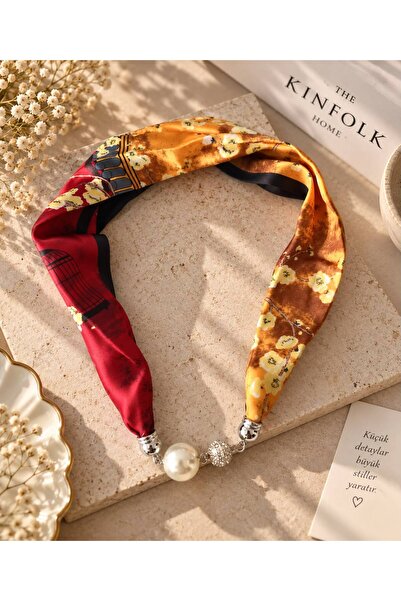 alinastore New Style Women's Scarf Necklace with Pearl and Stone Details and Magnets