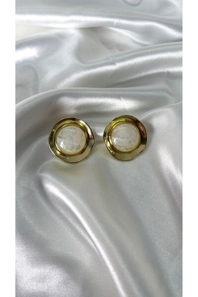 Eylülün Takısı Women's Gold Color Domed Pearlescent Steel Earrings