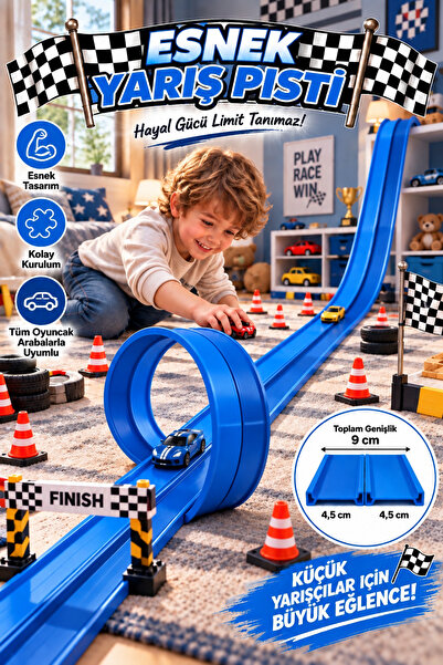 PLASTMARKET Esnek Yarış ve Aksiyon Pisti Araba Yolu Flex Track Oyun Pisti 4,5...