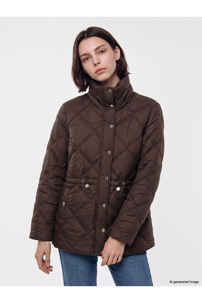 LC Waikiki Nevavm Lcw Modest Brown Stand Collar Quilted Women's Puffer Coat w...