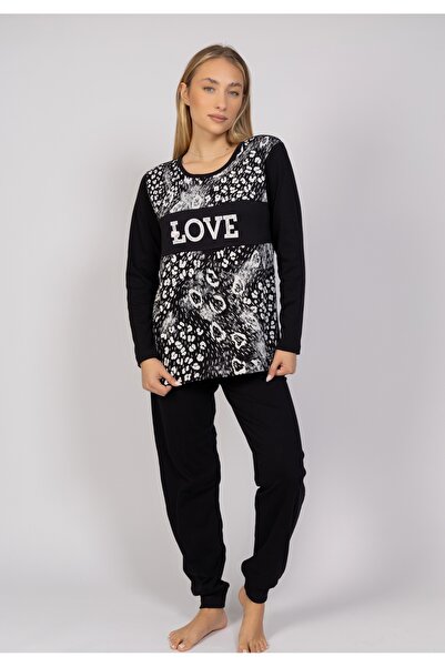 Cherry Underwear Πιτζάμα γυναικεία Animal Print Love Cherry - Μαύρο