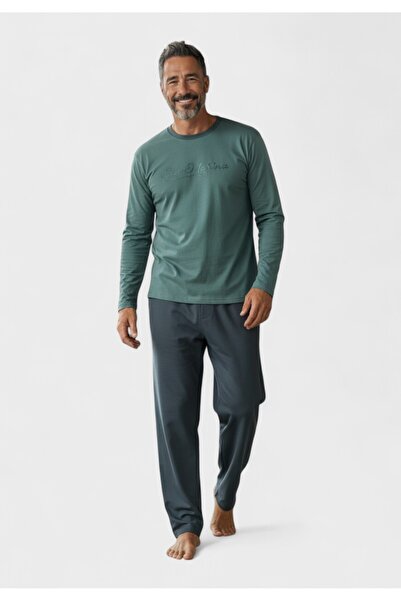 COLLECTİON Ανδρική Βαμβακερή Πιτζάμα Interlock Style Matters Petrol - Πετρόλ