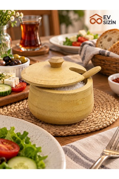 Ev Sizin Bambu Kapaklı Kaşıklı Tuzluk Ahşap Baharatlık Mutfak Ve Sofra Sunum ...