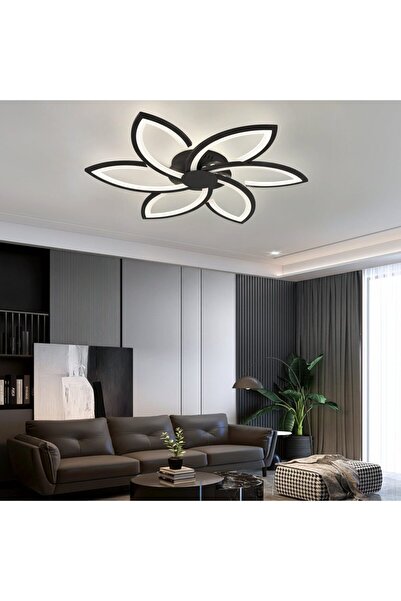 SELEXMO Lustra LED cu telecomanda si cristal FLORA 82W, 6 Petale, lumina Rece...