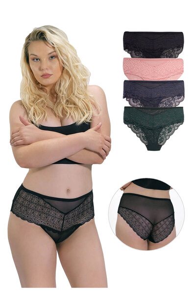 Cottonhill Σλιπ Plus Size με δαντέλα Luna 4 Τεμ. - Πολύχρωμο