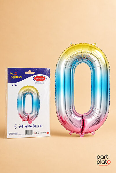 He2 Balloons Rainbow Foil Balloon 0 Number 16 Inch 40 Cm, Number Balloon, Bir...