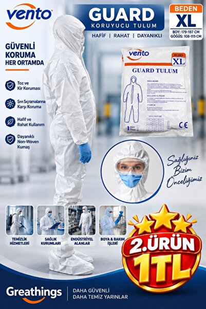 Greathings White XL Protective Coverall 179-187 cm Lightweight Non-Woven Fabr...