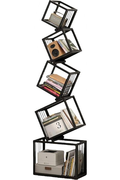 GENERAL Creative Geometric Bookshelf Five Tier Cube Bookcase Modern Industria...